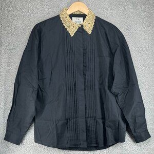 Vintage Together! Black Blouse with Sparkly Gold Collar 80s 90s Retro sz Small